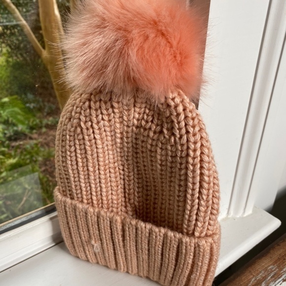 Anthropologie Peach Faux Fur Pom Cuff Beane